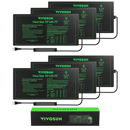VIVOSUN 6-Pack 10" x 20.75" Durable Waterproof Seedling Heat Mat, UL & MET-Certified Warm Hydroponic Heating Pad for Germination, Indoor Gardening, Greenhouse - style: 10" x 20.75", 6 Pack