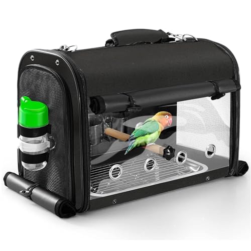 Bird Carrier Bag Bird Travel Cage with Stand, Lightweight Backpack for Parrot, Portable Bird Travel Bag, Pet Transparent Breathable Travel Cage, Black - size: Large-Black