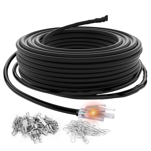 HEATIT JHSF1 125FT Self-Regulating Heating Cable, 120V 5W/ft | Pre-Assembled Heat Tape with Spacers and Clips for Roof De-Icing, Gutter Heating and Pipe Freeze Protection - color: 5W/FT (KIT), style: 125FT