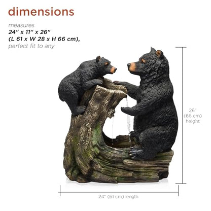 Alpine Corporation USA1132 Indoor/Outdoor Floor Bear and Cub on Log Fountain, Playful Bear and Cub Garden Fountain 26", Black - style: 26" H - Bear and Cub