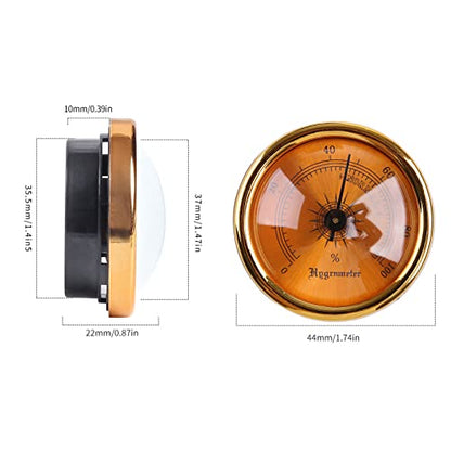 Rulbelok Mini Hygrometer Analog Hygrometer Mechanical Round Hygrometer Humidity Gauge for Cabinet Cans 1.77 Inch (Gold) Analog Hygrometer Indoor Humidity
