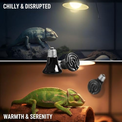 2 Pcs Mini Ceramic Heat Emitter, 75W Reptile Heat Lamp Bulb, Infrared Brooder Coop Heater, No Light Emitted, E26 Socket, Anti-Scald, Safe Heating Bulb for Pet, Chicken, Lizard, Turtle