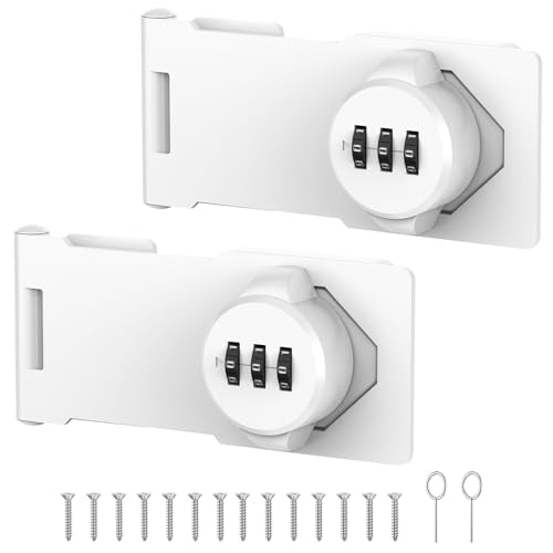 Mechanical Password Rotary Hasp Locks, Cabinet Locks with Combination, Door Security Latch for Small Barn Doors, Cabinets, Gate, Bathroom, Outdoor, Closet, Fence - color: 2 Packs White