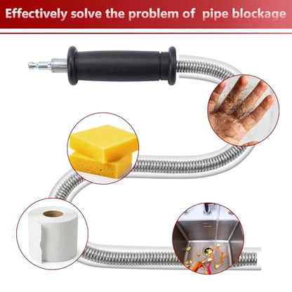 2 Pack 6.5 ft Drain Snake Drill Attachment Sink Hair Drain Clog Remover Attaches to Any Drill Stainless Steel Plumbing Snake Auger Flexible Hair Snakes Tool for Sink Bathtub Shower Bathroom Kitchen