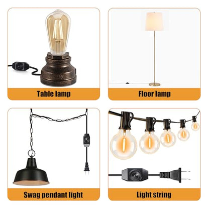 Upgraded UL-Certified 2-Pack Inline Dimmer Switch, Full Range Rotary Cord Switch Replacement for Table Lamp, Floor Lamp, Pendant Light, Works with Dimmable LED, Incandescent, Halogen Bulbs (Black)