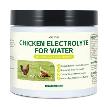 Chicken Electrolytes, Vitamins & Probiotics – Poultry Supplement for Hydration, Immunity & Gut Health – for Chickens, Ducks, Turkeys – 8.8oz Powder – All Ages Formula
