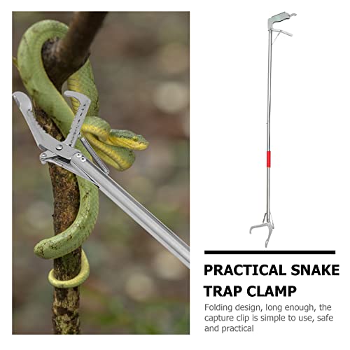 TEHAUX 1pc Folding Stainless Steel Snake Trap Clamp with Lock Practical Snake Catcher Tool for Handling of Reptiles Lightweight and Portable Design for Outdoor Use