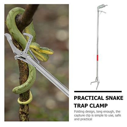 TEHAUX 1pc Folding Stainless Steel Snake Trap Clamp with Lock Practical Snake Catcher Tool for Handling of Reptiles Lightweight and Portable Design for Outdoor Use