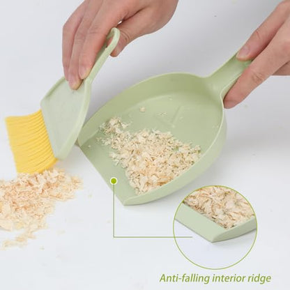RYPET Pet Cage Cleaning Tool-Small Broom and Dustpan Set, Mini Dustpan and Whisk Brush Set for Guinea Pig Chinchilla Hamster Ferret Hedgehog Rabbit Reptile, Cage Cleaner for Small Animal Waste Green - color: Green with Yellow Bristle