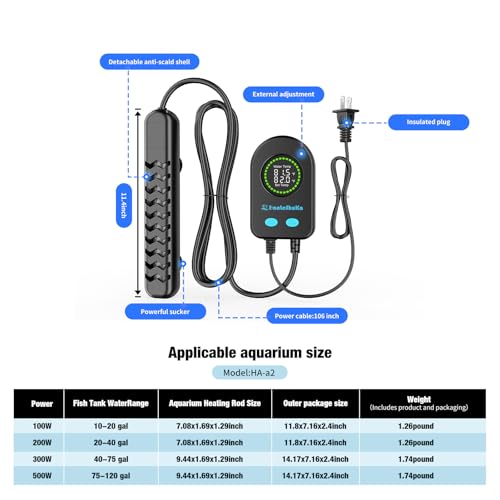 500W Submersible Fish Tank Heater for 70-120 Gallon with Auto Shut-Off When Leaving Water—Aquarium Heater, Dry-Burn & Overheat Protection, Smart LED Display, Freshwater Saltwater bigTank - size: 500W