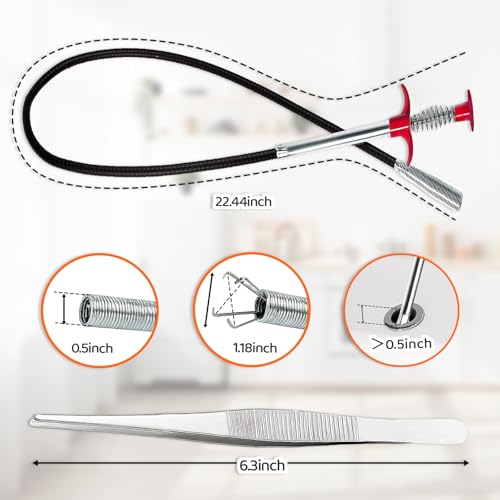 Flexible Grabber Claw (4 Claws), Drain Snake with Tweezers, Bendable Hose Grabber Reacher Tool, Retractable Drain Clog Remover Tool, Pickup Tool for Bath Tub, Toilet, Kitchen Sink & Sewer (24 inches) - color: 24 inches