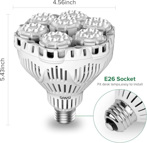 SANSI Dimmable Grow Light Bulb Full Spectrum, High PPFD 40W (600 Watt Equiv) with Remote, Auto On Off Timing 4 8 12 Hrs, Energy Saving Plant Light Bulb with E26 Base for Indoor Plants - size: PPFD 345