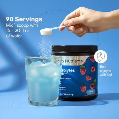 KEY NUTRIENTS Multivitamin Electrolytes Powder No Sugar - Sweet Blue Raspberry Electrolyte Powder - Endurance & Energy Supplement - Hydration Powder - No Calories - 90 Servings - Made in USA