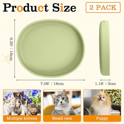 Silicone Dog Food Plate Shallow Dog Bowl Flat Cat Dish Small Puppy Plates for Small Dogs and Cats Whisker Fatigue Pet Feeding Bowls for Dry and Wet Food (Light Brown) - color: 2 Pcs - (Green)