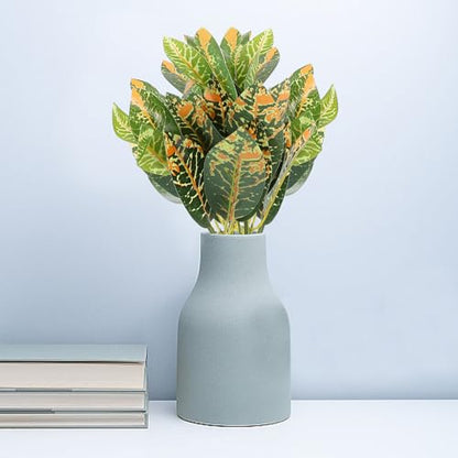 Artificial Croton Plant Leaves Faux Greenery Stems 7-Branch Plastic Tropical Foliage for Reptile Tank Terrarium and Indoor Home Garden Decor 4pcs Set