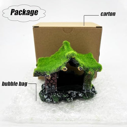 Tfwadmx Aquarium Decoration House Resin Hollow Hideout House,Small Betta Fish Hide Accessories Cave Ornament Tank Small Fish Shrimp Hideaway with Moss - size: 1PCS