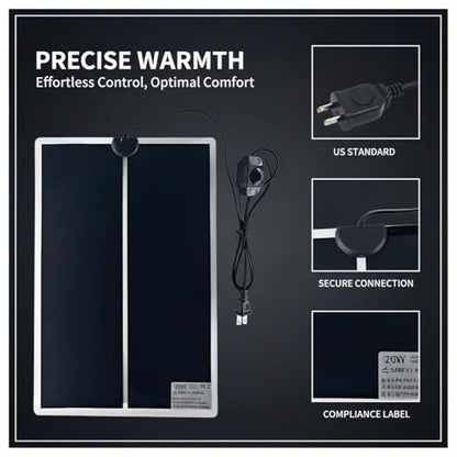 2 Pcs Reptile Heating Mats, 16.5 x 11.0 in, 20W Adjustable Temperature Pet Heat Pad with Insulated Shell, Gentle Infrared Warmer, 110-120V US Power for Snakes, Lizards, Turtles, Amphibians