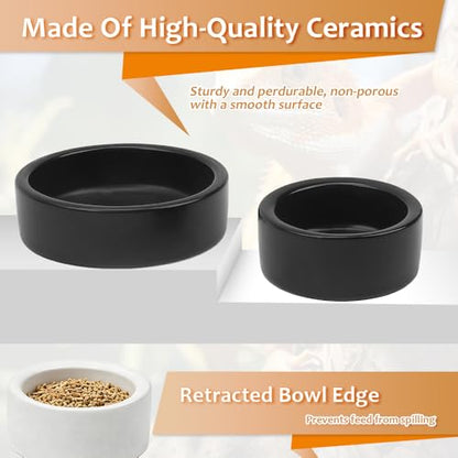 4 Pcs Reptile Food Dish Bowl Ceramic Anti-Escape Mealworms Bowl for Small Reptile Spider Lizard Gecko Frog Turtle Hermit Crab (Circle Shape, Black and White)