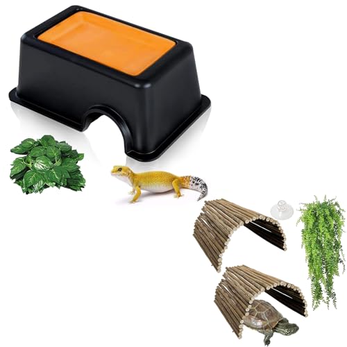Hamiledyi Reptile Hide Box Gecko Hideout Cave with Sink Humidifier and Extra Large Tortoise Hide 20"x 11.8" Wooden Reptile Hides Large Snake Hide for Ball Python Bearded Dragon Chameleon Lizard