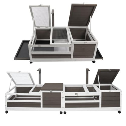 PetsCosset Tortoise Habitat Cage on Wheels with Lamp Stand & Pull-Out Waterproof Tray – Large Wooden Tortoise House, Indoor & Outdoor Reptile Enclosure 78" L x 23" W x 14" H Double Habitat - size: 78.0"L x 23.0"W x 14.0"H