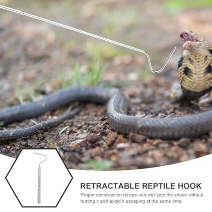 OUNONA Retractable Stainless Steel Snake Hook Portable Snake Grabber Tool White Reptile Handling Accessory for Terrarium and Care