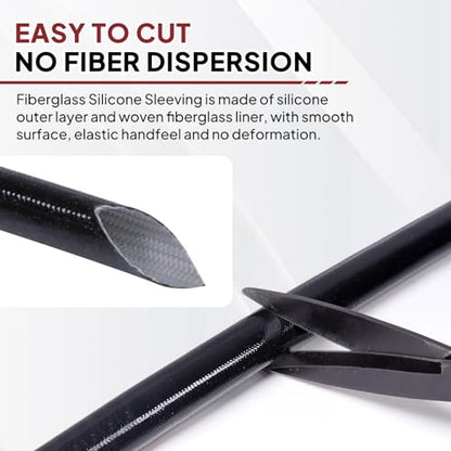 Silicone Fiberglass Sleeve Heat Shield Wire Protective High Temperature Electrical Insulation Self-extinguishing Black (3/4"-9ft) - style: 3/4"-9ft