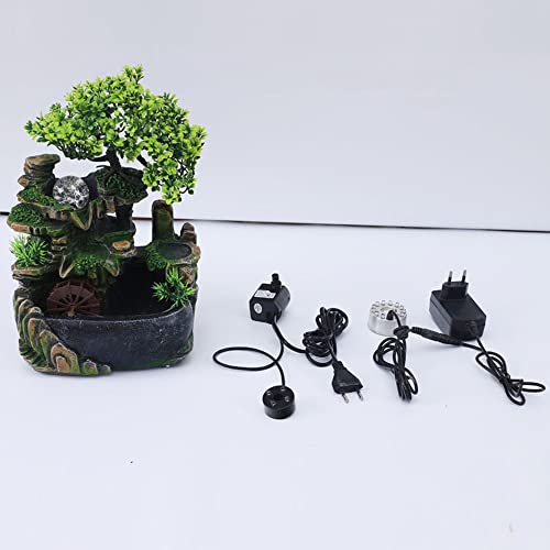 Indoor Tabletop Fountains ， Rockery, Water,Fisherman, Plants, Desktop Fountain, atomizing humidifier Fountain, Home Office Desktop Decorations, Automatic Pump with Power Switch