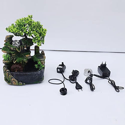 Indoor Tabletop Fountains ， Rockery, Water,Fisherman, Plants, Desktop Fountain, atomizing humidifier Fountain, Home Office Desktop Decorations, Automatic Pump with Power Switch