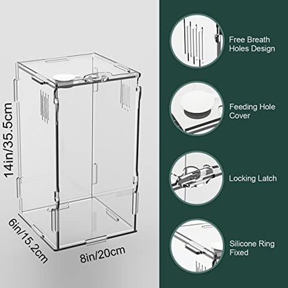 BETAZOOER Acrylic Mini Reptile Tank Habitat Transparent Terrariums with Locking Latch Suitable for Tarantula Isopod Roach Invertebrates (8''x6''x14'') - size: Large
