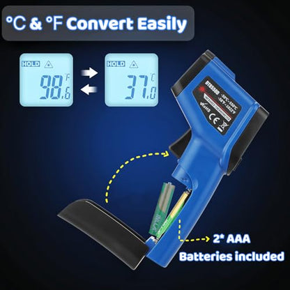Infrared Thermometer Gun for Cooking, -58℉~1022℉, Digital Laser Temperature Gun for Deep Frying, Pizza, Blackstone, Reptiles, IR Thermometer with Carrying Storage Case, Larger Font, LCD Backlit, Blue - color: Blue