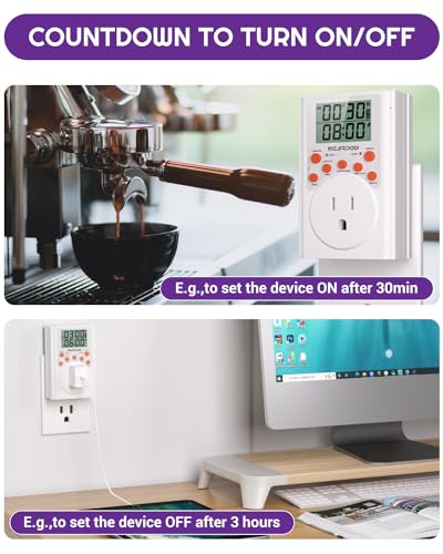 Timer Outlet, Nearpow Multifunctional Infinite Cycle Programmable Plug-in Digital Timer Switch with 3-Prong Outlet for Appliances, Energy-Saving Timer, 15A/1800W - color: Orange