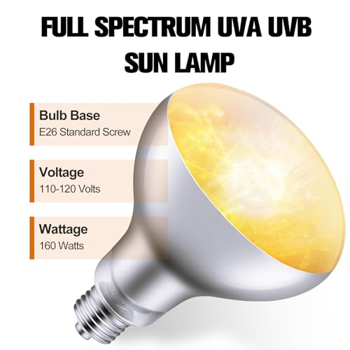 DXOPHIEX 160W Reptile Heat Lamp Bulb Full Spectrum UVA UVB Reptile Light, Sun Lamp Basking Light for Bearded Dragon, Mercury Vapor Bulb for Reptiles and Amphibians - size: 160W