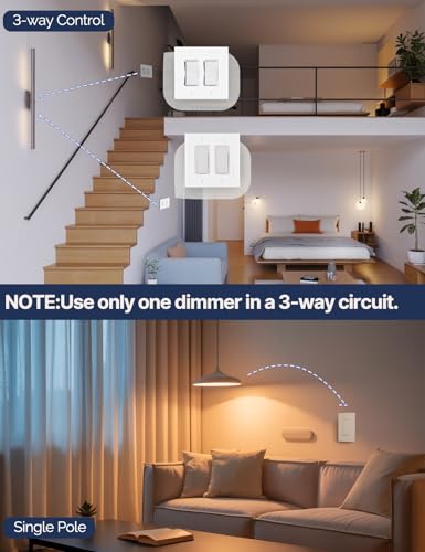 MOES Digital Dimmer Light Switch, 3 Way & Single Pole Dimmable Switches for LED,CFL,Incandescent,Halogen, 600Watt Max, No Neutral Wire Required, ON/Off Switch with Dimming Buttons (Pack of 2) - size: 2 Pack