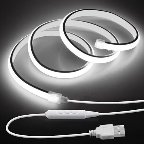 5V USB COB LED Light Strip with Dimmer 3.3FT Daylight White LED Rope Lights Indoor Tunable 6000K Super Density 320LEDs/M IP67 Waterproof LED Tape Light for Bedroom TV Backlight Mirror Decor - color: Cold White, size: 1M
