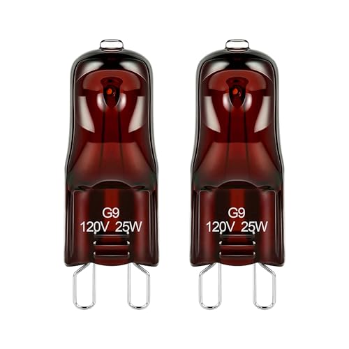 G9 25 Watt Infrared Heat Lamp Bulbs for Reptile | 2 Pin Base Light Bulb Replacement Dimmable Warm Red-2Pcs
