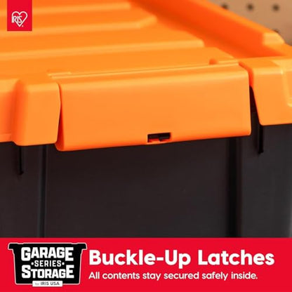 IRIS USA 4 Pack 12 Gallon Lockable Storage Bins, Heavy Duty Stackable Containers with Lids for Garage Organization or Moving, Black/Orange - size: Size_12 Gal - 4 Pack