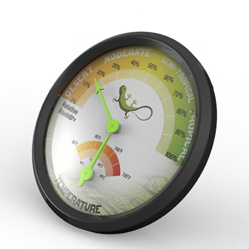 Kichvoe Reptile Tank Thermometer Hygrometer Analog Gauge High Precision Mini Mechanical Temperature and Humidity Meter Battery-Free for Bearded Dragon Terrarium