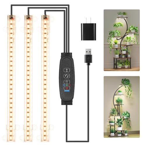 LED Grow Light Strips, Grow Lights for Indoor Plants Full Spectrum 3000K, 78 LEDs Plant Light with 3/9/12H Timer, 10 Dimmable Levels for Seedling Succulent and Plant Shelf, 3 Head 8.6 Inches - color: Warm, size: 8.6Inch 3 Head 1 Pack