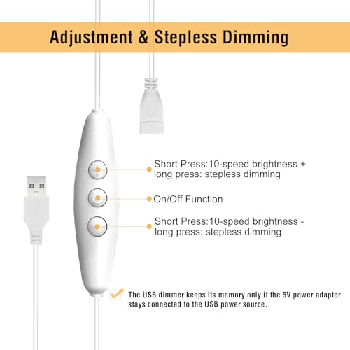USB Dimmer Switch 2 Pack, 10-Level PWM Dimming with Memory Function for 5V LED Strips, Desk Lamps, Neon Sign and RV (5Volt 2A Max, Stepless 10%-100%)