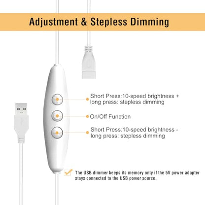 USB Dimmer Switch 2 Pack, 10-Level PWM Dimming with Memory Function for 5V LED Strips, Desk Lamps, Neon Sign and RV (5Volt 2A Max, Stepless 10%-100%)