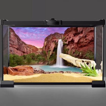 AWERT 48x24 inches Reptile Habitat Background Sunset Mountain Waterfall Terrarium Background Durable Polyester Background - size: 48x24in/120x60cm