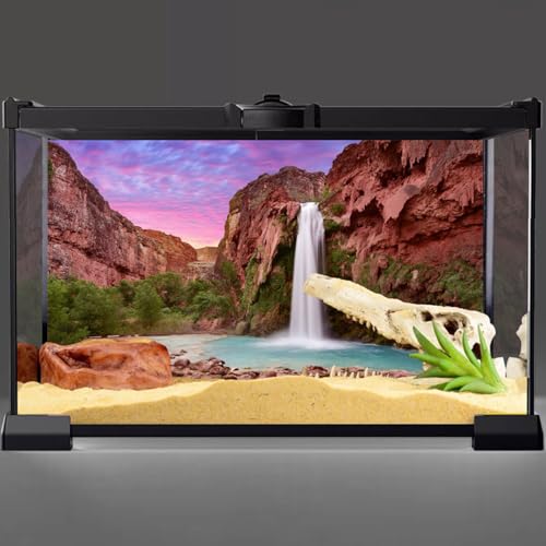 AWERT 72x24 inches Reptile Habitat Background Sunset Mountain Waterfall Terrarium Background Durable Polyester Background - size: 72x24in/180x60cm