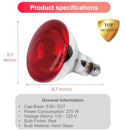 Infrared Light Blub, 275W Near Infrared Red Light Therapy Heat Lamp Blub, E26/E27 Socket, 110V - color: Orange Red