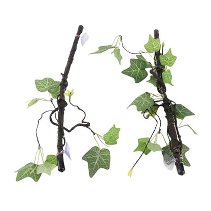 2PCS Reptile Corner Fake Branch, Flexible Climbing Simulated Branches Terrarium Plant Decoration Branch with Suction Cups for Amphibian Lizard Snake Climbing
