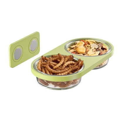 Magnetic Reptile Feeding Ledge with 2 Pack Plastic Bowls Food Feeder Water Dish for Crested Gecko Dwarf Hamster (Green, Magnetic-Mounted) - color: Green(Pack of 1）