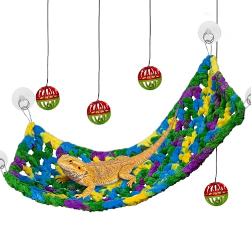 Bearded Dragon Hammock, Soft Reptile Hammock Lounger with Suction Cups, Fabric Lizard Bed with Climbing Toys, Gecko Tank Accessories for Snake, Chameleon(Blue S) - color: Blue Bearded Dragon Hammock : S