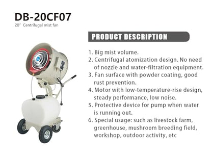 High Power Misting Fan – All Metal 20 inch 350W with 1200 Sq Ft Cooling & 16 Gal Tank (White 550W/20 inches)