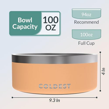 Coldest Dog Bowl - Anti Rust Metal, Non Slip, 3 Layers Insulated Stainless Steel Dog Bowls - Spill Proof & Heavy Duty - Water Bowl for Dogs, Cats & Pets, Dish Washer Safe (100 oz, Sahara Peach) - color: Sahara Peach, size: 100 oz