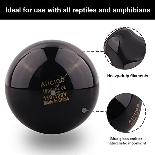 Aiicioo Reptile Heat Lamp - 100 Watt Reptile Night Heat Bulb Terrarium Moon-Like Light Bulbs for Reptiles Bearded Dragon Gecko Snake Turtle Lizard Tank - size: 100 W