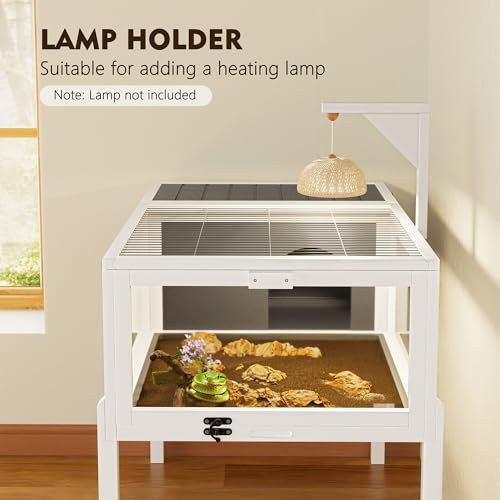Turtle Habitat Enclosure, Large Wooden Tortoise House, Reptile Enclosure with Openable Roof & Secure Locking System